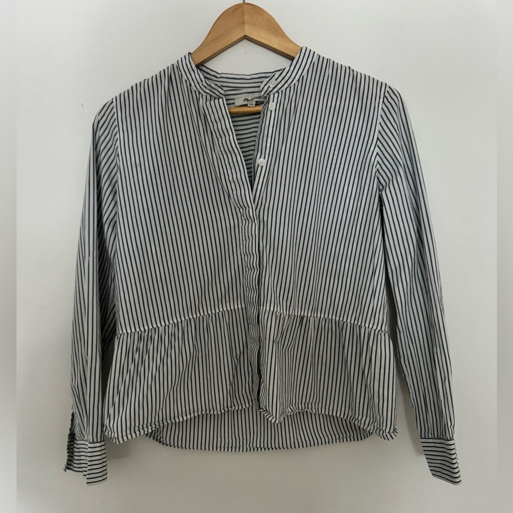 Madewell Striped Blue and White Peplum Top
